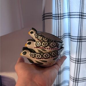 Stacked Ceramic Bird Nesting Bowls - Handpainted Floral Design